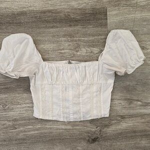 White Puff Sleeve Crop Top